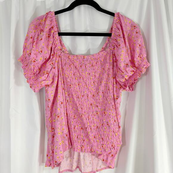 Torrid Pink Challis Puff Sleeve Crop Top Size 2 (18/20) Women’s Plus Casual - Picture 4 of 9